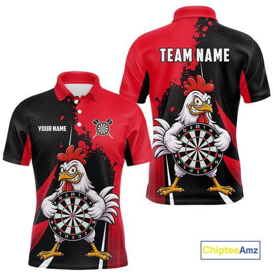 Red Funny Chicken Darts Shirts For Men Custom Rooster Darts Team Jersey Polo & Quarter Zip TDM7201