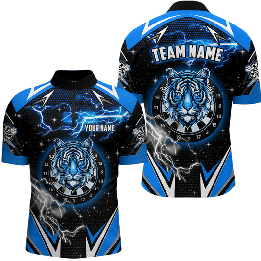 Personalized Tiger Dartboard Thunder Lightning Blue Darts Shirts For Men, Team League Darts Jerseys TDM2213