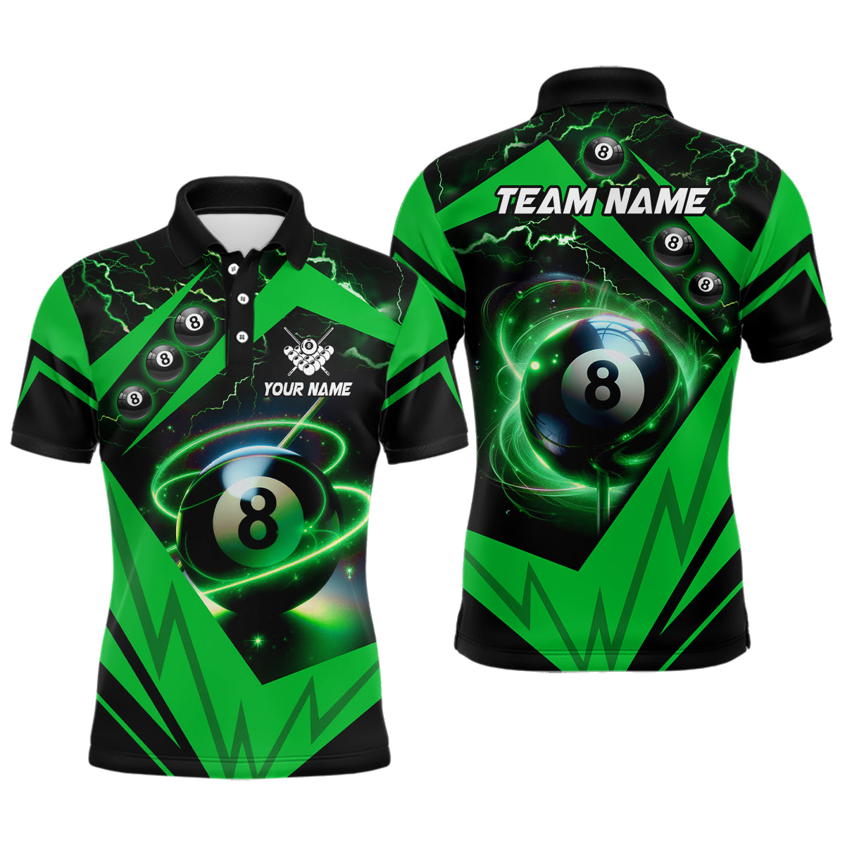 Green 8 Ball Pool Billiard Jersey For Men Custom Billiard Polo Shirts Team League Billiard Shirts TDM1449