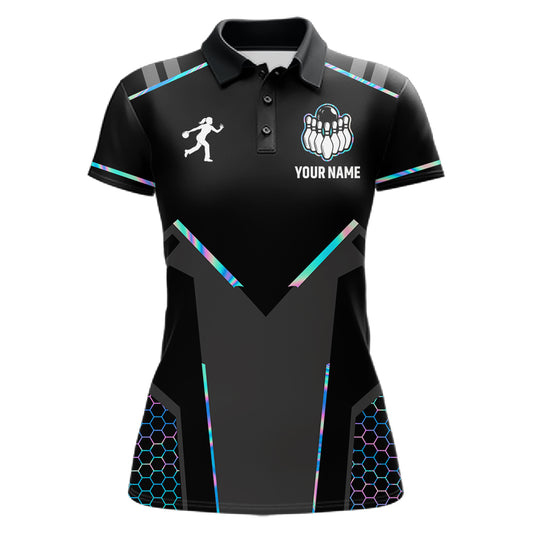 Personalized Holographic Bowling Jersey For Women Custom Bowling Team Shirts Polo & Quarter Zip TDM6118