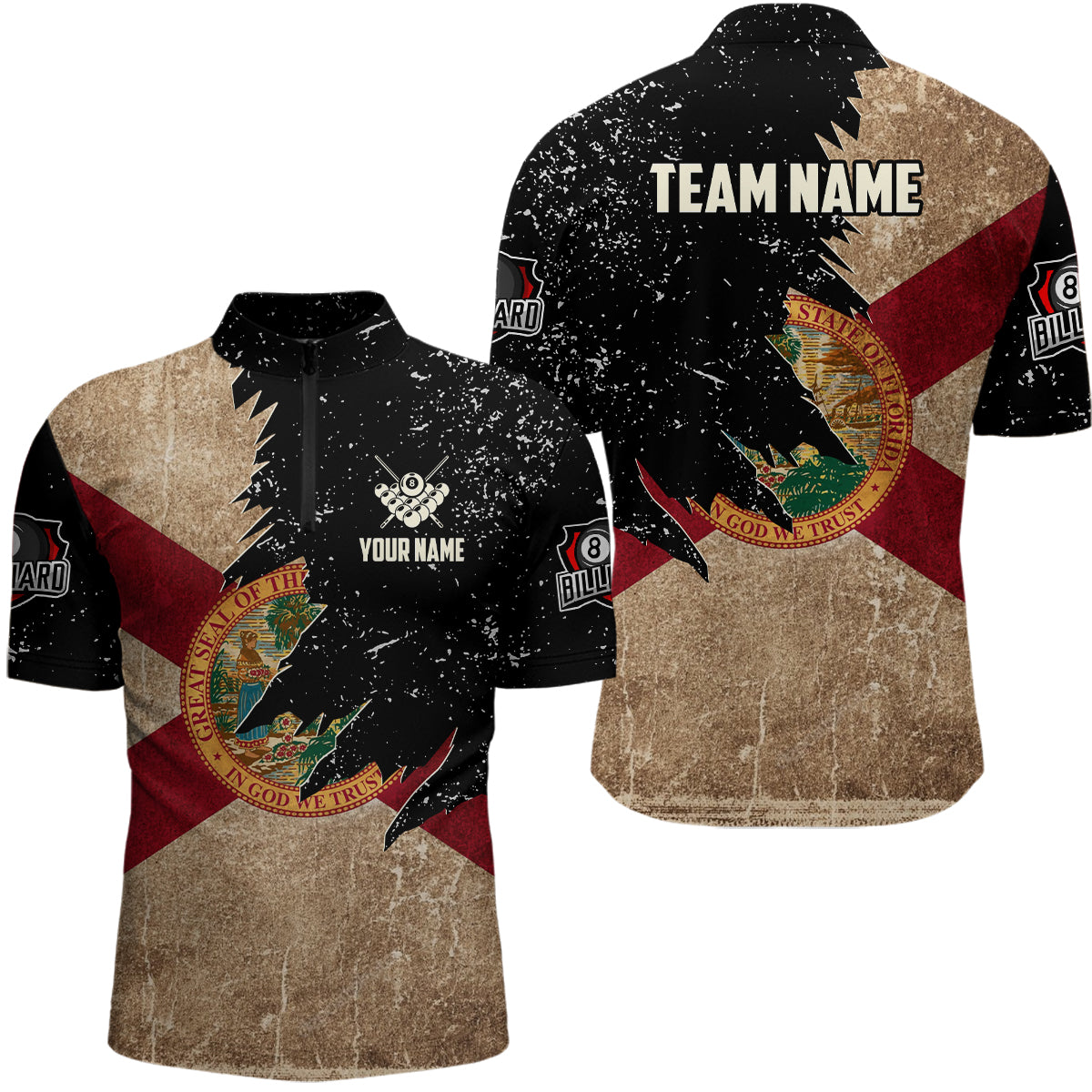 Personalized Retro Florida Flag Billiard Men Pool Shirts Custom Patriotic Billiard Jerseys Uniform TDM2064