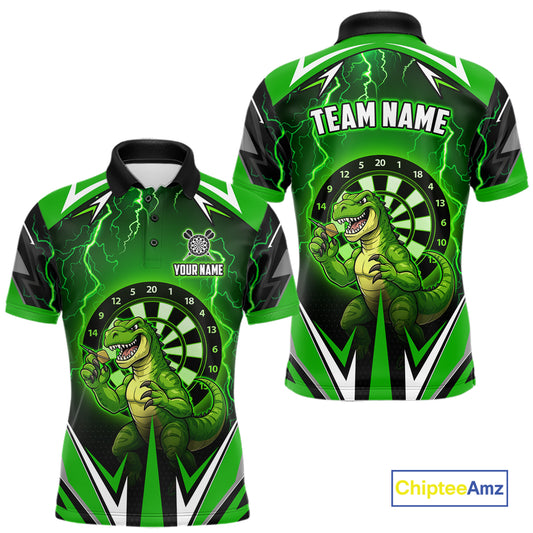 Green Funny Sauropod Darts Shirt For Men Custom Lightning Darts Team Jersey Polo & 1/4 Zip TDM5967
