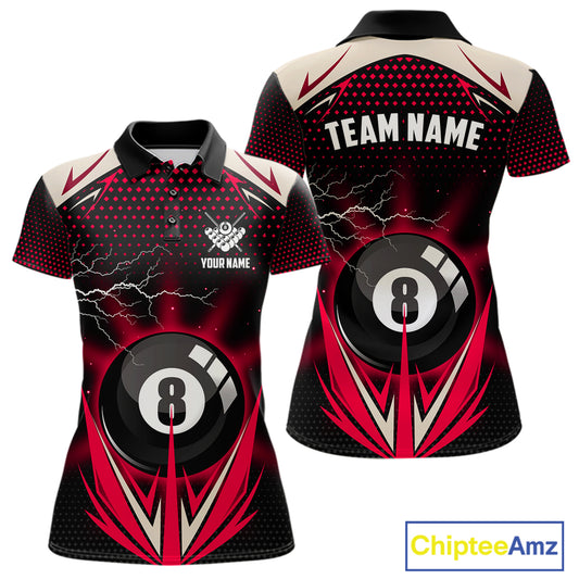 Red 8 Ball Pool Billiard Jersey For Women Custom Lightning Billiard Team Shirt Polo & Quarter Zip TDM6136