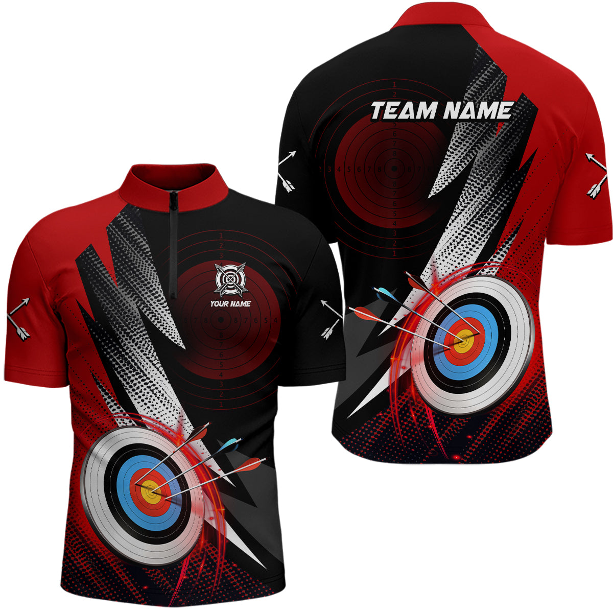 Personalized Archery 3d Target Red Jersey Men Quarter-Zip Shirt, Archery Club Team Shirts TDM0982