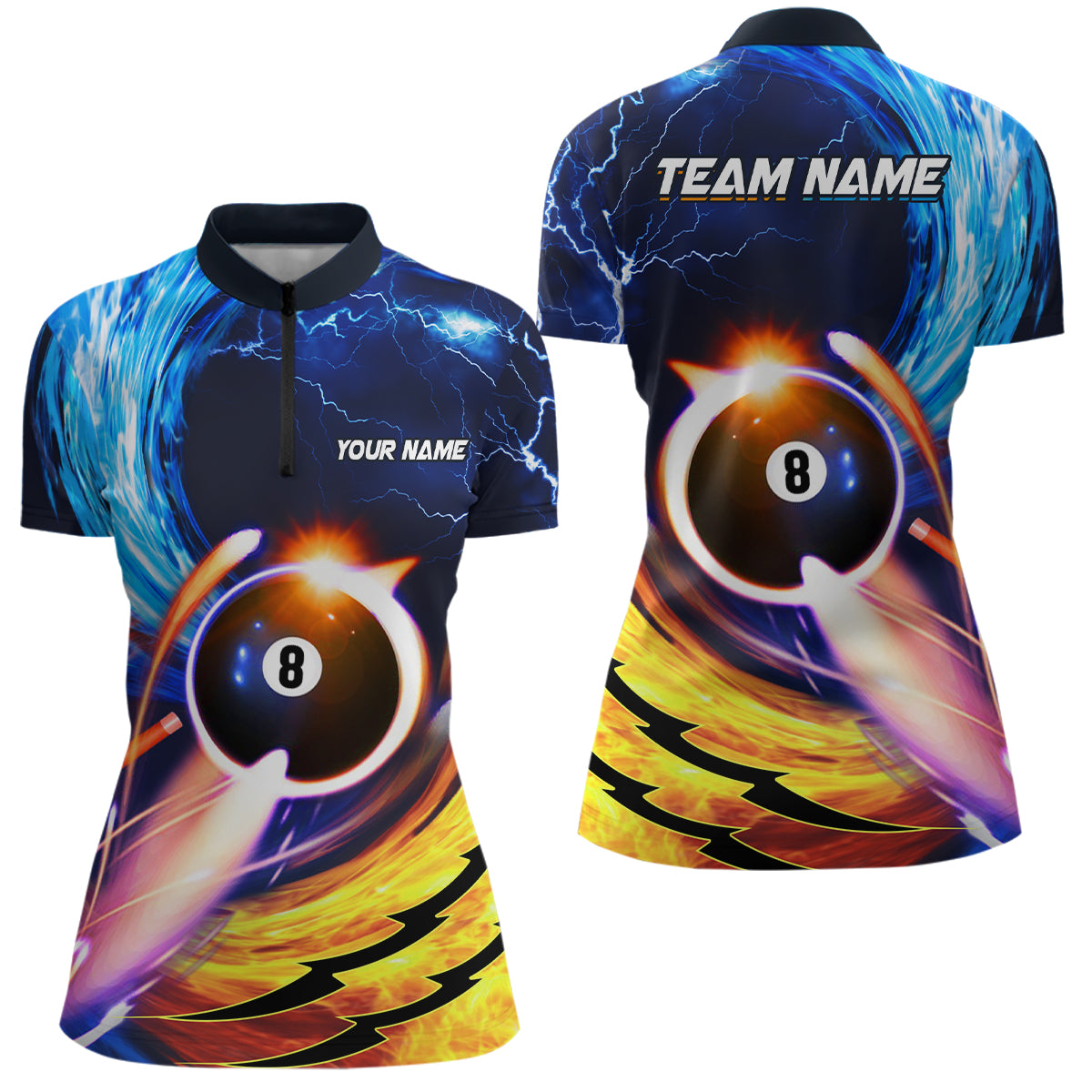 Personalized Blue Orange 8 Ball Billiard Women Quarter-Zip Shirts Custom Billiard Uniform TDM0443