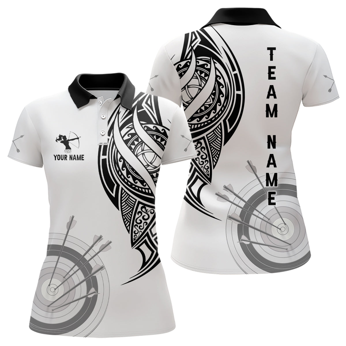 Personalized White Tribal Archery Polo Shirts For Women Custom Archery Shirts Design For Team TDM0658