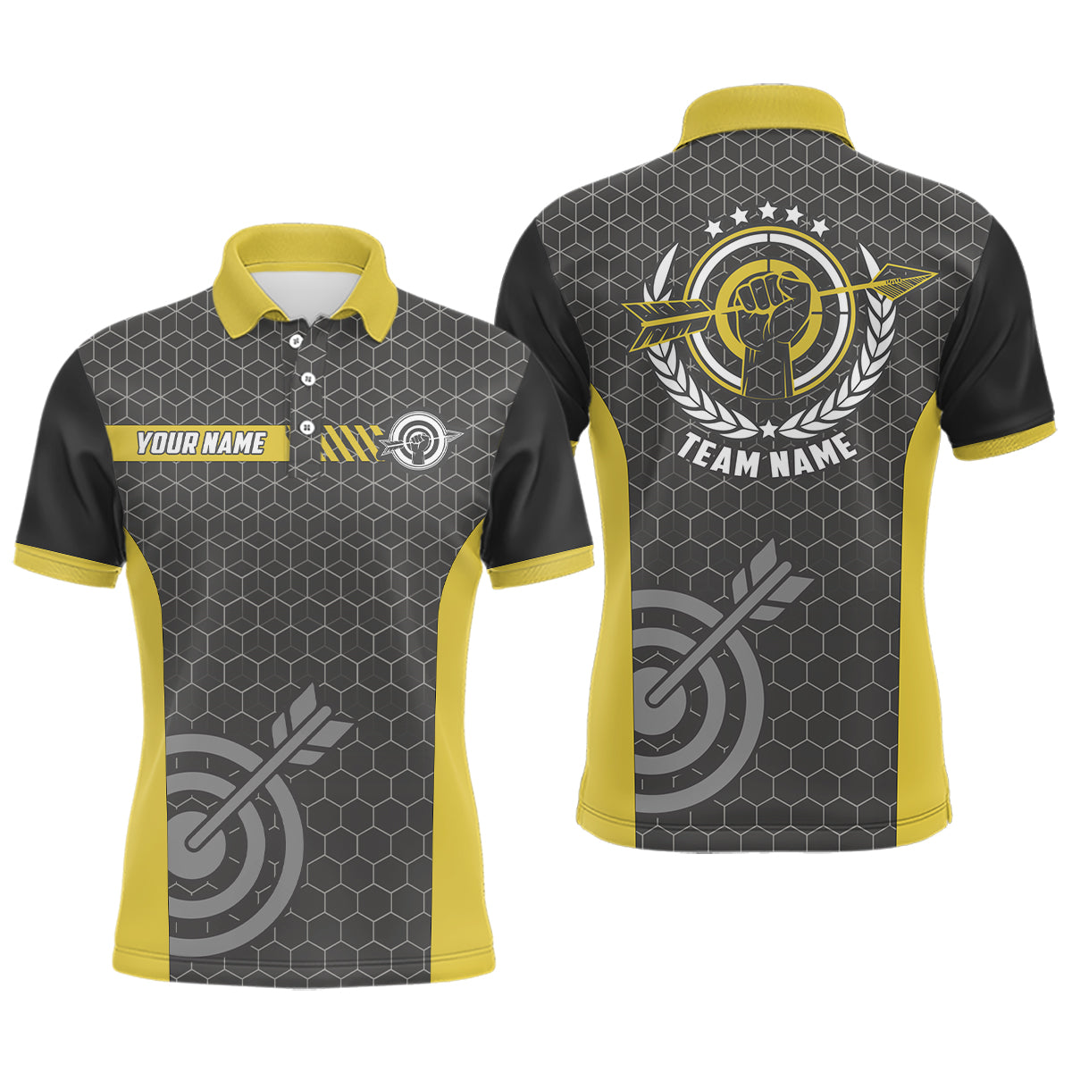Yellow And Black Archery Target Men Polo Shirts Best Custom Team Name Archery Jerseys TDM0660