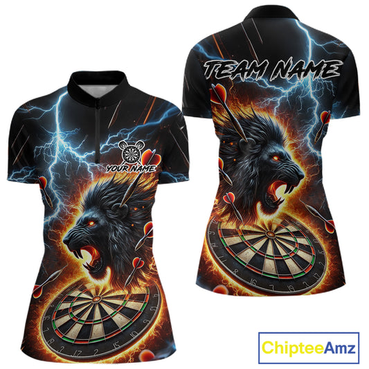 Personalized Thunder Lightning Lion Darts Shirt For Women Custom Darts League Jersey Polo & 1/4 Zip TDM4619