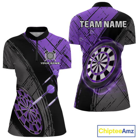 Grunge Purple Black Dartboard Light Women Dart Polo & 1/4 Zip Custom Dart Shirt For Team Dart Jersey TDM4126
