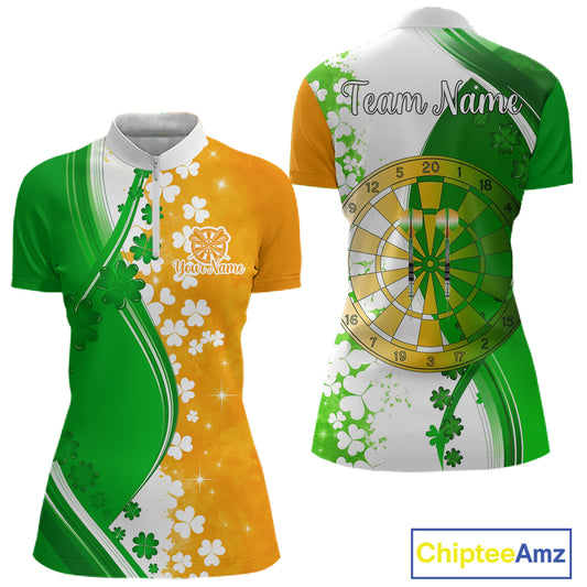Green And Orange Glowing Shamrock Luckiest Dart Shirts For Women Custom St Patrick Day Darts Jersey TDM4750