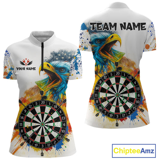Funny Dartboard Colorful Paint Eagle Darts Shirt For Women Custom Darts Team Jersey Polo & 1/4 Zip TDM4293