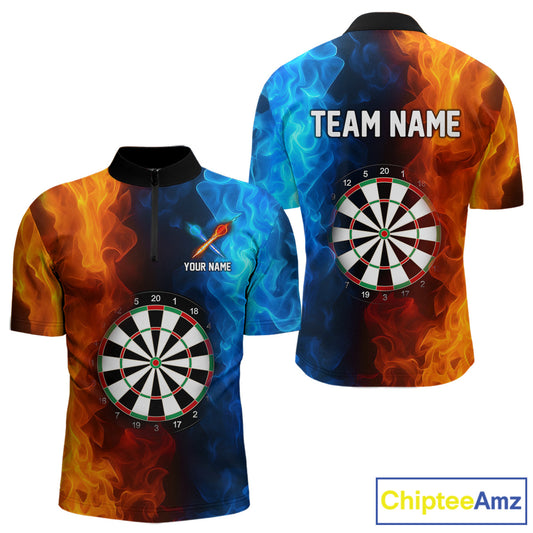 Blue And Orange Custom Fire Darts Shirt For Men, Personalized Darts Team Jersey Polo & 1/4 Zip TDM4206