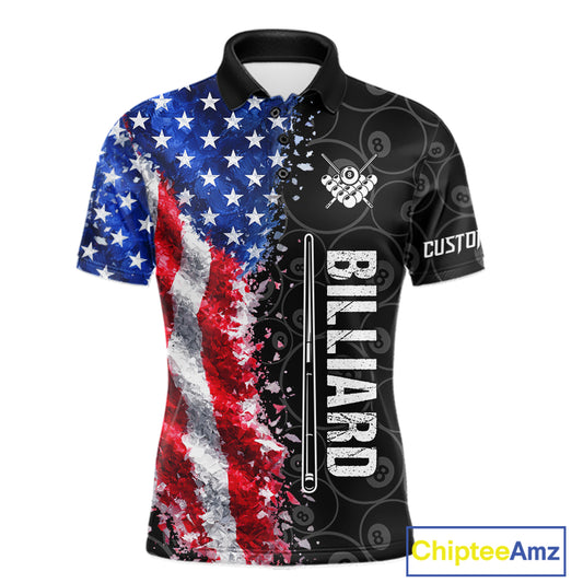Grunge American Flag 8 Ball Pool Billiard Shirt For Men Custom Billiard Team Jersey Polo & 1/4 Zip TDM5891