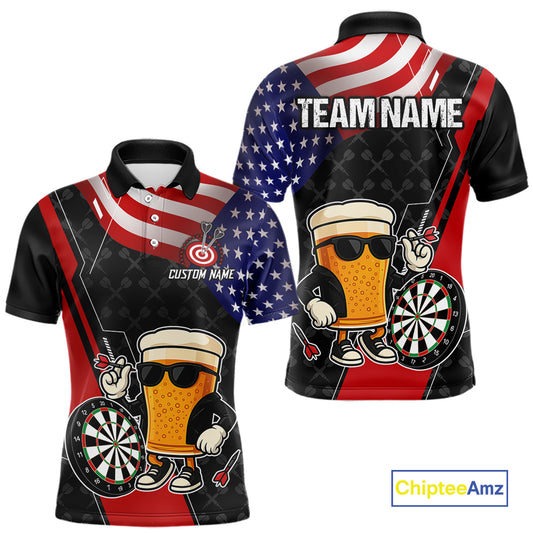 Funny Beer American Flag Darts Shirt For Men Custom Patriotic Darts Team Jersey Polo & 1/4 Zip TDM6062