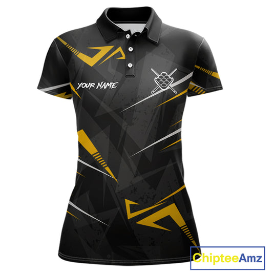 Yellow Black 9 Ball Crown Billiard Shirt For Women Custom Pool Team Jersey Polo & 1/4 Zip TDM5923