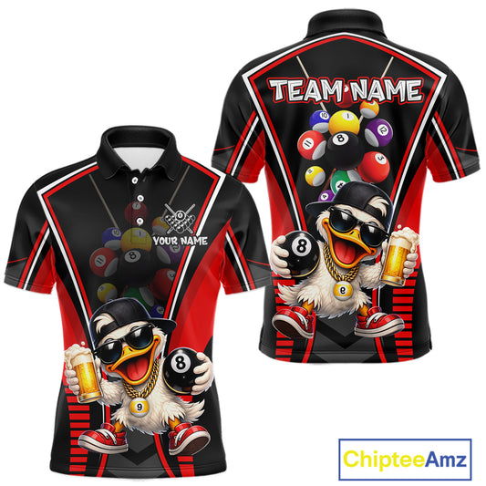 Funny Duck 8 Ball Pool Billiard Shirt For Men Custom Billiard Team Jersey Polo & 1/4 Zip TDM6101