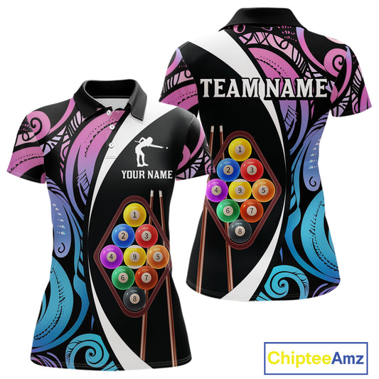 Personalized Tribal 9 Ball Billiard Shirt For Women Custom 9 Ball Pool Team Jersey Polo & 1/4 Zip TDM6128
