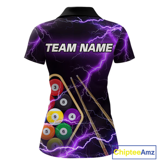 Purple 9 Ball Thunder Lightning Billiard Shirts For Women Custom Pool Team Jersey Polo & 1/4 Zip TDM5979