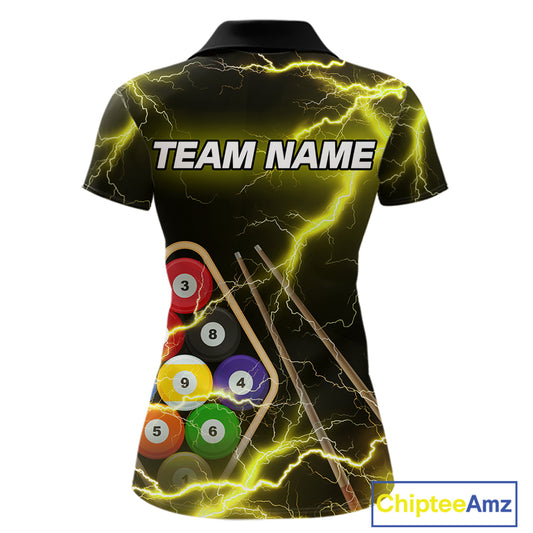 Yellow 9 Ball Thunder Lightning Billiard Shirts For Women Custom Pool Team Jersey Polo & 1/4 Zip TDM5980
