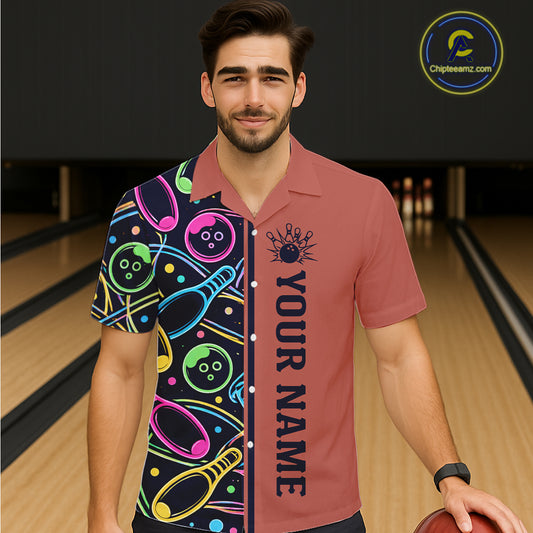 Personalized Funny Neon Bowling Hawaiian Shirt For Women, Retro Bowling Team Jersey Outfit | Orange TDM6462