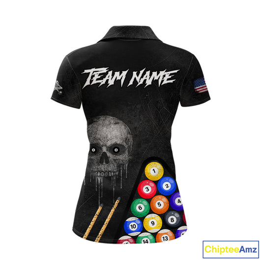 Personalized Grunge Skull Billiard Shirt For Women Custom Pool Team Jersey Polo & 1/4 Zip TDM5920