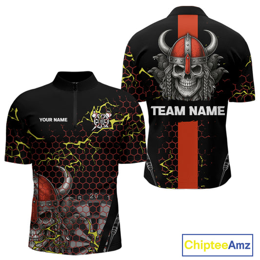 Red Horned Warrior Skull Men's Dart Shirt - Personalized Name For Darts Jersey NYN0445