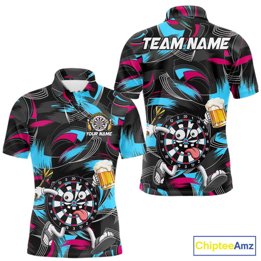 Pink And Teal Paint Dartboard Funny Beer Darts Team Shirt For Men Custom Darts Polo 1/4-Zip Jersey NYN3989