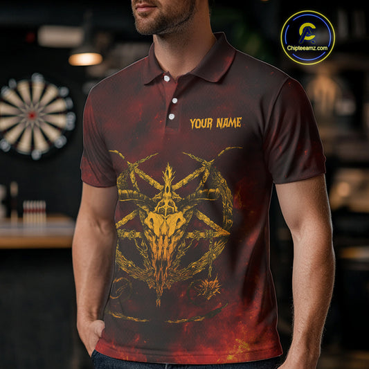 Flaming Dartboard & Wolf Custom Darts Polo Shirt For Men - Darts Team Jersey NYN0720