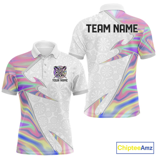 Personalized Pink Holographic Dartboard Pattern Men Darts Polo & 1/4-Zip Shirts Dart Team Jerseys NYN2811