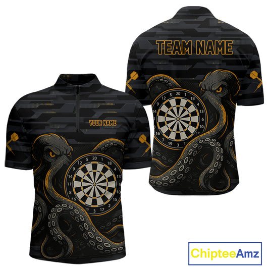 Yellow and Black Octopus Dartboard - Men's Darts Team Shirt - Custom Name For Players NYN0490