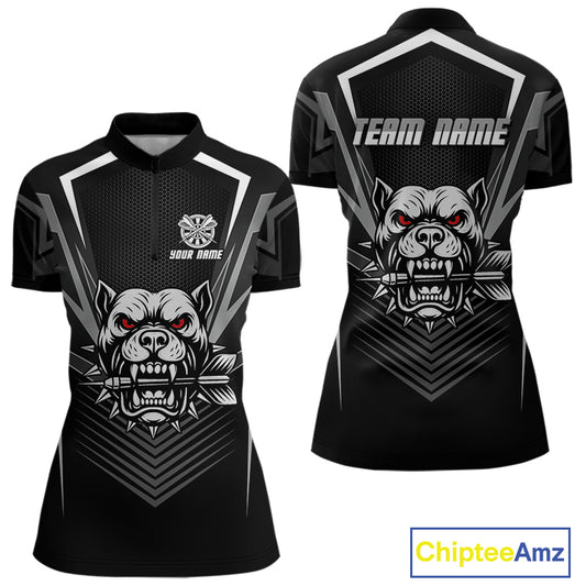 Black Bulldog Holding Arrows Womnen's Team Shirt - Custom Name For Darts Jersey NYN0512