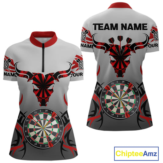 Red Dark Bull Colorful Dartboard Women's Darts Shirt - Custom Name For Darts Jersey NYN0516