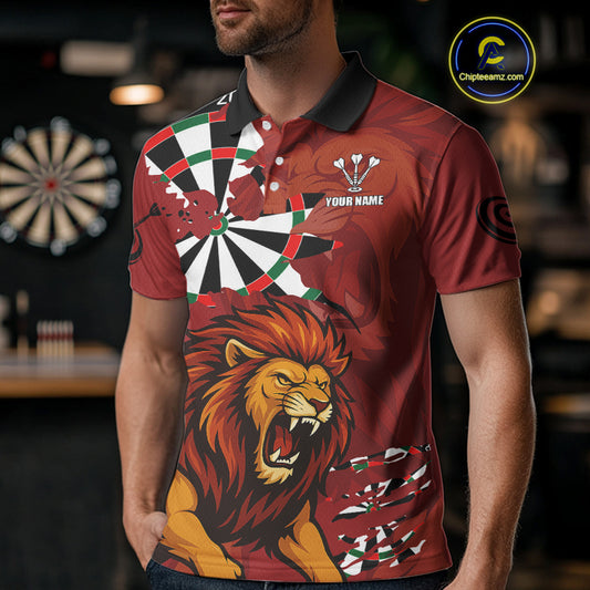 Lion Scratched Dartboard Men's Darts Shirt Polo Jersey Custom Name For Players NYN0739
