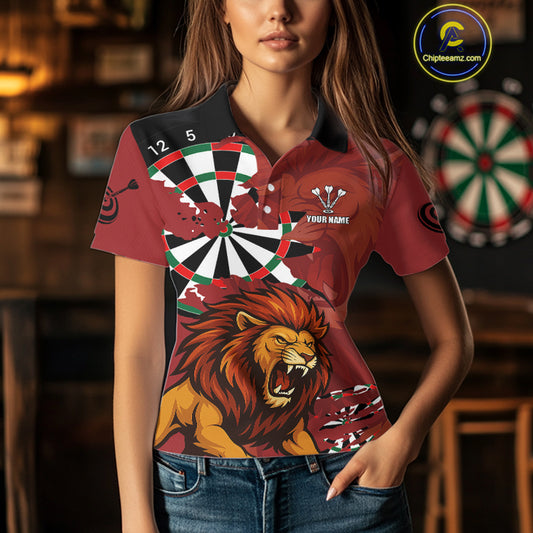 Lion Scratched Dartboard Women's Darts Shirt Polo Jersey Custom Name For Players NYN0739