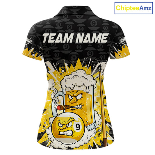 Funny Shamrock Pool 9 Ball & 8 Ball Women's Billiard Team Shirt Custom Patrick Day Billiard Attire NYN2473