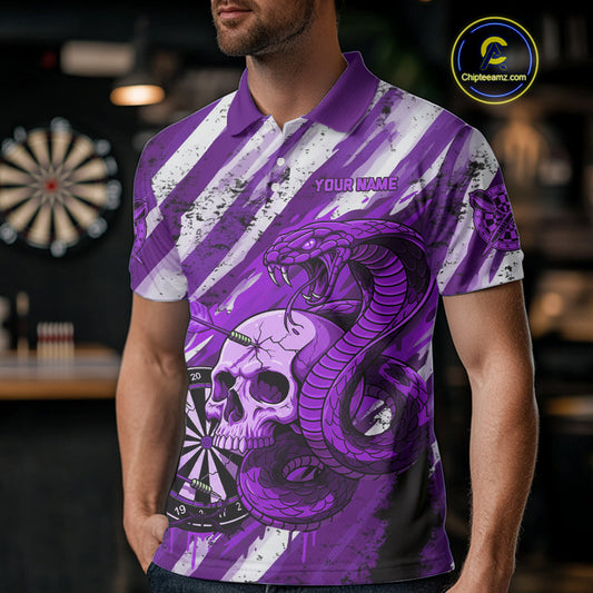 White And Purple Cobra Skull Dartboard Custom Men Darts Polo Shirt Grunge Dart Jerseys NYN1931