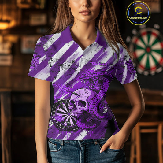 White And Purple Cobra Skull Dartboard Custom Women Darts Polo Shirt Grunge Dart Jerseys NYN1931