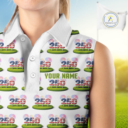 American Flag Grass Womens Golf Sleeveless Polo Shirt Patriotic USA Golf Shirts, Golf Gift NYN2853