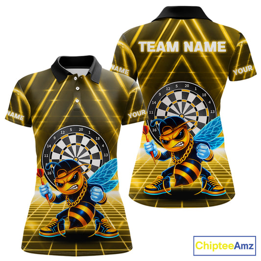 Lightning Yellow Neon Electric Funny Bee Women Dart Polo Shirt Custom Team Name For Darters NYN2710