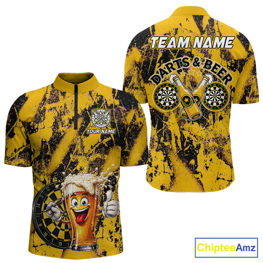Yellow Grunge Funy Beer Darts Polo & 1/4 Zip For Men Personalized Grunge Dart Team Shirts NYN3241