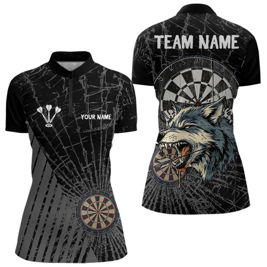 Personalized Wolf Black Darts Boards Polo & 1/4 Zip Shirt For Women, Dart Team Shirts NYN0001