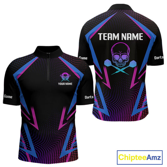 Men’s Custom Darts Team Shirt With Colorful Halftone Pattern Skull Dart Arrow NYN0313