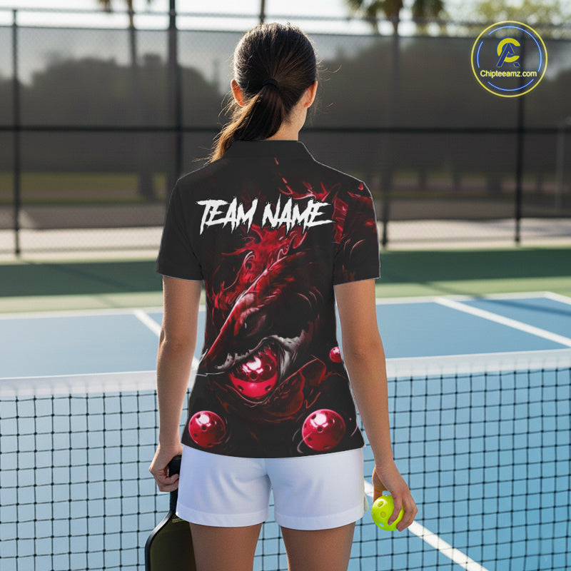 Custom Red Grunge Shark Pickleball 3D Ball Jerseys Women Funny Pickleball League Shirts NYN2226