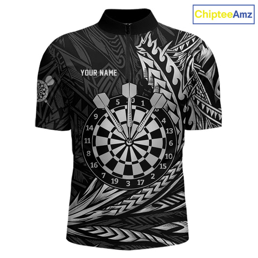 Personalized Black & Silver Tribal Darts Polo & Quarter-Zip Custom Dart Shirts For Men Dart Jerseys NYN2886
