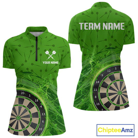 Green Dartboard Lightning Circle Women's Darts Shirt - Custom Name & Team Jersey NYN0595