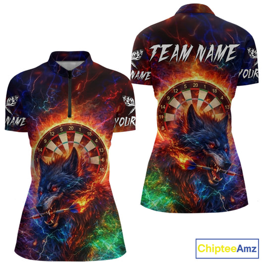 Colorful Lightning Funny Wolf Flame Dartboard Women Darts 1/4-Zip Shirt Custom Outfits Dart Jerseys NYN2540