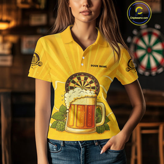 Funny Cheer Beer & Dartboard Barley Flowers Custom Women Polo Darts Shirt Dart Jersey NYN2031