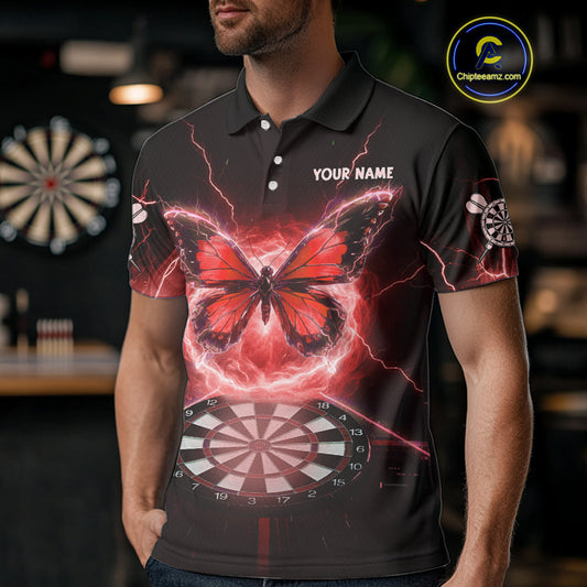Lightning Butterfly Dartboard Custom Red Mens Polo Dart Shirt Funny Dart Jerseys NYN1762