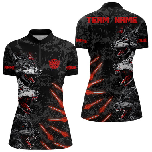 Custom Black-Red Wolfs Grunge Dart Shirts For Women Outfits Dart Tournament Jerseys NYN0032