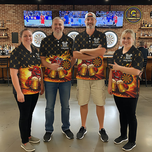 Bull & Cheer Beers Dartboard Custom Funny Darts Quarter-Zip Shirts Men Dart Team Jerseys | Black NYN2272